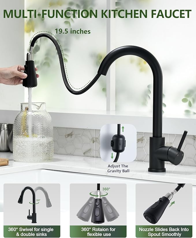 Kitchen Faucet with Pull Down Sprayer, Brushed Nickel High Arc Modern Classic Sink Faucet Stainless Steel Fit for 1 or 3 Hole for Pot Filler Bar Farmhouse Laundry Rv