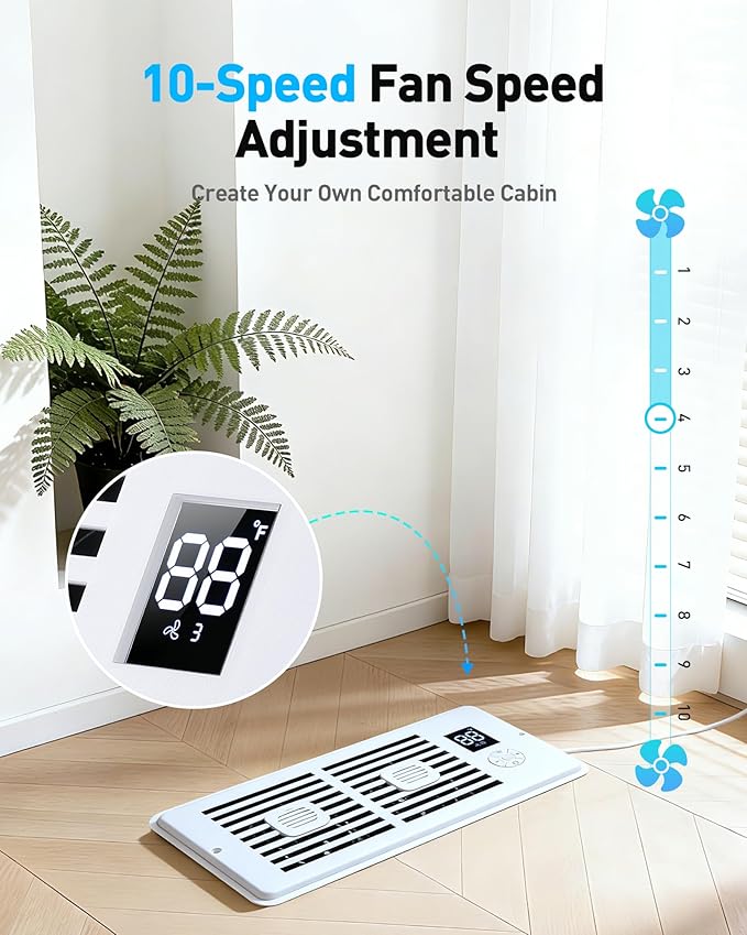 AGPTEK Register Booster Fan for 4 x 12 Register Holes, Quiet Air Vent Fans with 10-Speed, Intelligent Thermostat & Remote Control, Heating Cooling AC Vent Fan for Room Wall Floor Ceiling