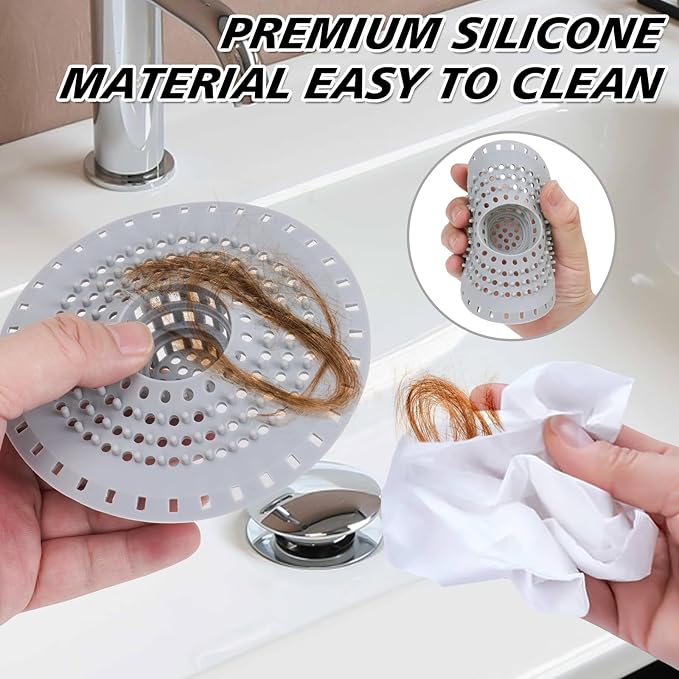 Bathtub Drain Hair Catcher, 3-Pack Silicone Foldable Drain Catcher for Bathtub, Kitchen Sink, Sink, and Regular Shower