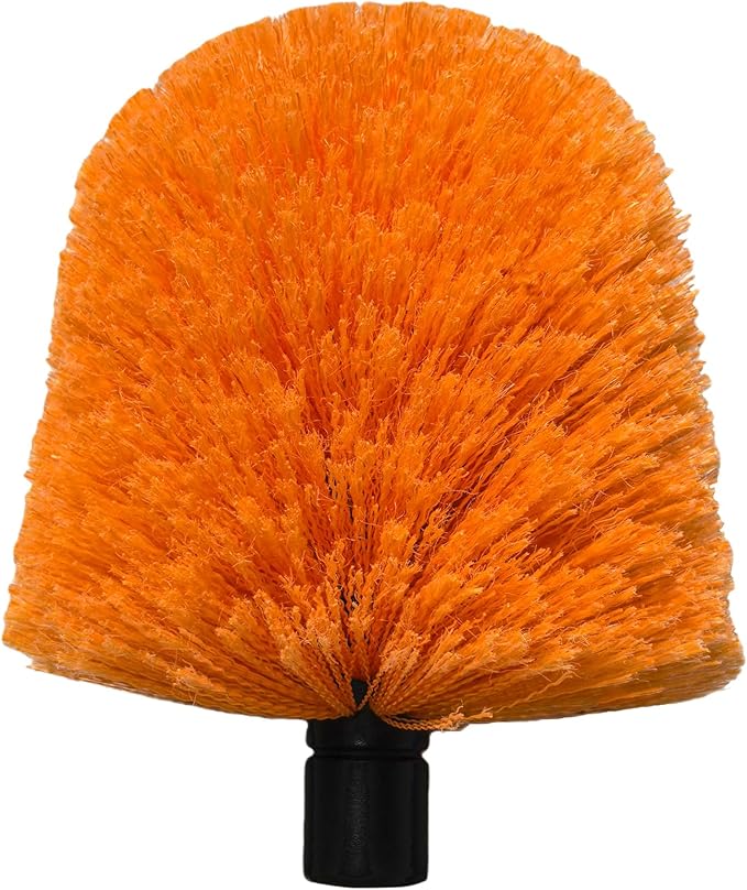 1 Pack Big Cobweb Duster Head Twist-On Spider Web Fuster for Outdoor & Indoor Web Cleaning // Fits Standard 3/4 Inch Threaded Poles // Cobweb Duster Brush Head Only (Orange)