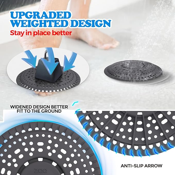 zaa Shower Drain Hair Catcher, Upgraded 2 Pack Premium Silicone Drain Protector & Shower Drain Cover for Regular Floor Drains of Shower Room, Bathroom, Black