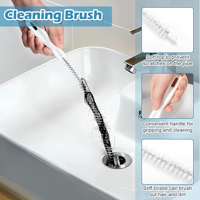 11in1 Drain Snake Set with 24 inch Magnetic Sewer Cleaning Hook, 25 Inch Sink Snake Drain Tool, 34 inch Steel Snake Drain, 59 Inch Tube Drain Brush, 18inch Cleaning Brush for Toilet, Kitchen Sink