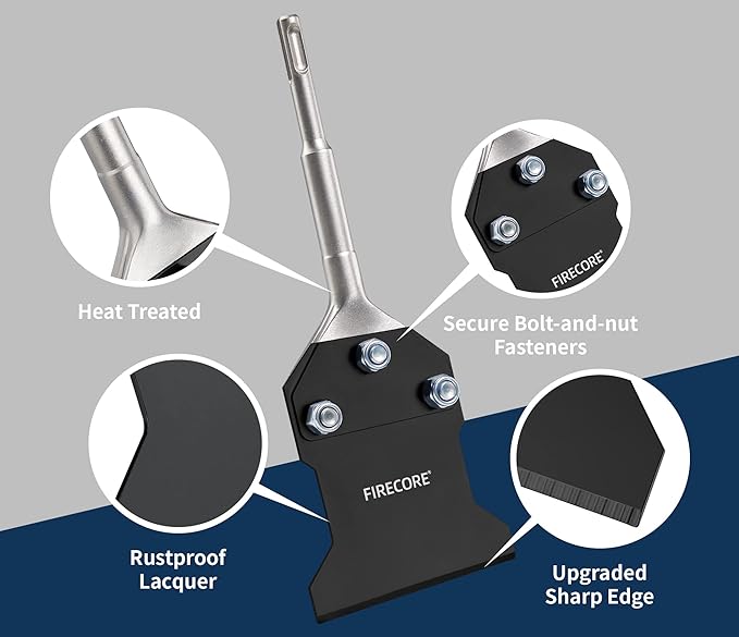 SDS Plus Floor Scraper with Replacement Blade, Firecore 4 Inch x 10 Inch Rustproof Tile Removal Tool Thin Set Remover Chisel Bits for Rotary Hammer Drill, Flooring Adhesives Remover FS23410B