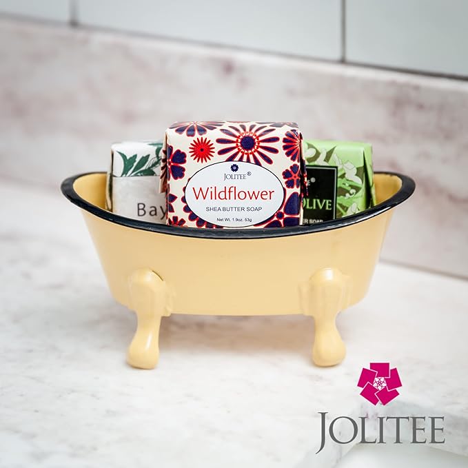 Rustic Enamel 1 Piece 5.5" Metal Clawfoot Mini Bathtub Soap Dish Mini Bath Tub Decoration Clawfoot Tub Soap Caddy Lemon