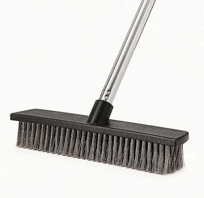 Eyliden Push Broom, Heavy Duty Moss Wire Scrub Brush with Stainless Steel Bristles, 65" Long Handle, Scrubber Brush for Deck, Floor, Concrete, Roof, Patio, Pool Outdoor Cleaning