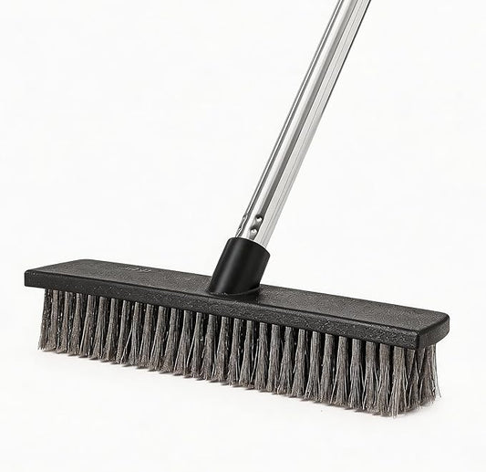 Eyliden Push Broom, Heavy Duty Moss Wire Scrub Brush with Stainless Steel Bristles, 65" Long Handle, Scrubber Brush for Deck, Floor, Concrete, Roof, Patio, Pool Outdoor Cleaning
