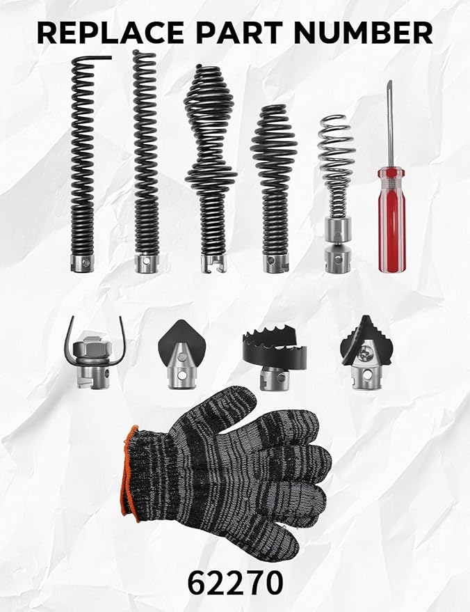 10PCS Drain Snake Cutter and Drain Auger Cutter Kit with Glove Fit for RIDGID C8 Drain Snake Cable 62270/Heavy Duty Cutter/Augers Fit for RIDGID 5/16", 3/8", 5/8" Segmented Drain Cables