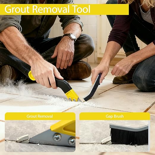 Grout Removal Tool,Tile Grout Saw Angled Grout Saw with 6 Pieces Extra Blades Replacement, 2 Brushs,Caulking Tool,Angled Tile Grout for Cleaning and Tile Gap Repair ﻿