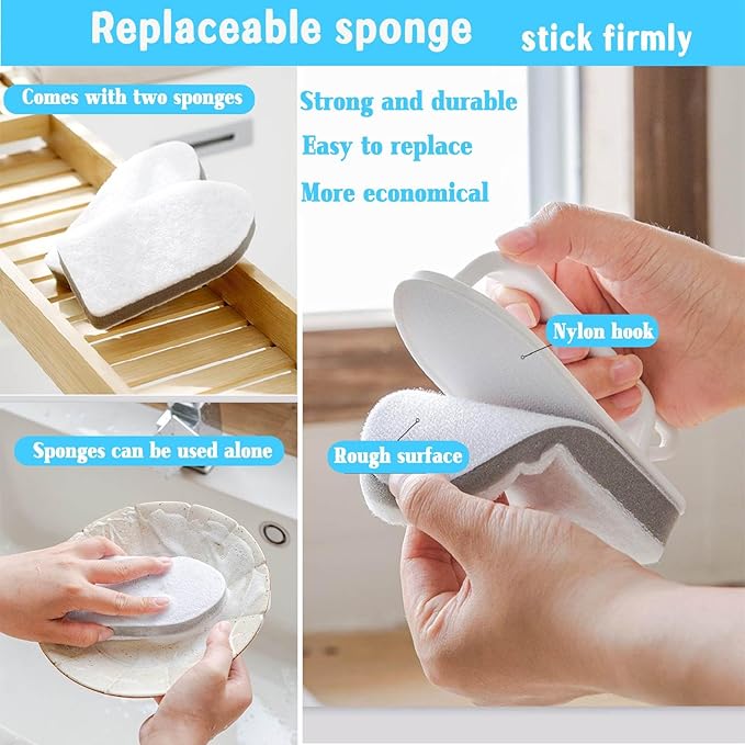 Handle Bathtub Sponge Scrubber, Scrub Brushes for Cleaning Bathroom Scouring Pad Sponge, Non-Scratch Remove Soap Scum, Kitchen, Pool, Tub, Shower Tile