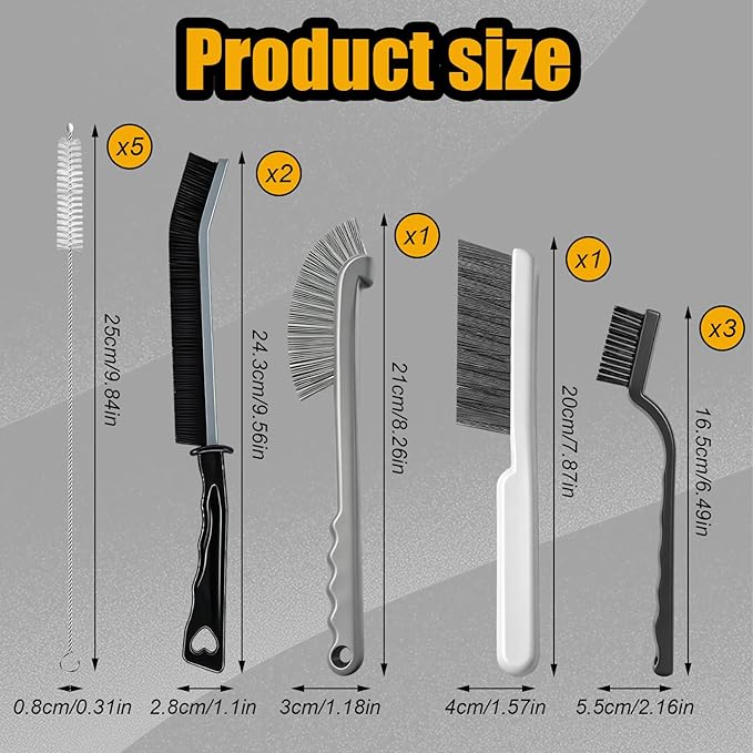12pcs Crevice Cleaning Brush, Hard Bristle Scrub Brushes Tools, Straw Cleaner Brush for Sill, Tile Lines, Shutter, Corner, Sink Sippy Cup and Water Bottle