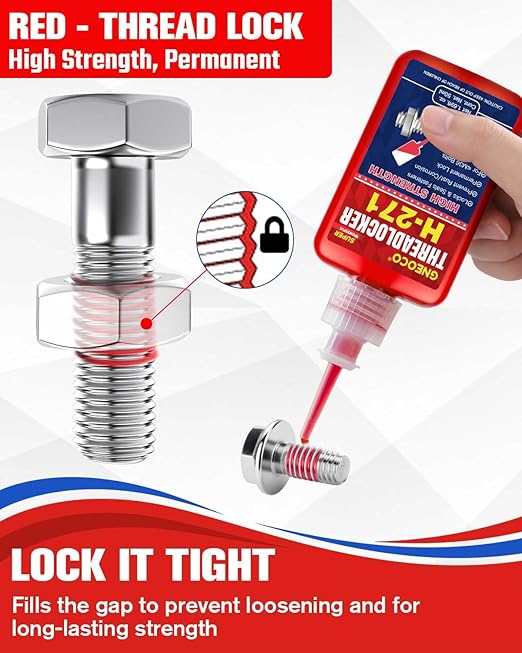 ThreadLocker Red, Thread Lock High Strength Lock Tight for Nuts, Bolts, Fasteners and Metals, Anaerobic Curing Metal Glue to Prevent Loosening and Corrosion (H271-50ml)