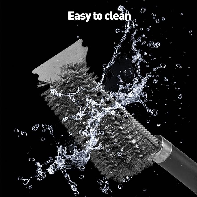 Grill Brush & Scraper BBQ Brush for Grill, 18" Stainless Steel Woven Wire 3 in 1 Bristles Grill Cleaning Brush with Bottle Opener & Clipping Hook
