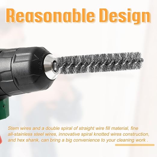 Geiserailie Bore Brush Bristles Wire Brush for Power Drill Cleaning Wire with Hex Shank Handle for Power Drill Cleaning(10 Pieces,Stainless Steel)