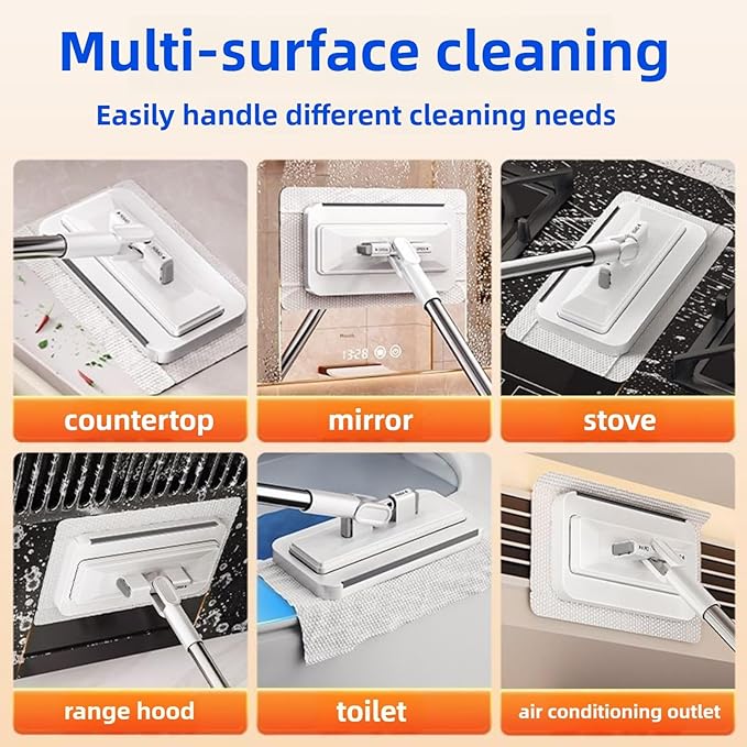 Snap Grip Mini Mop with a Mini Foldable Desktop Mop, Zero-Touch Gap Dust Cleaner with 39in Stick & Locking Head, Dry Wet Disposable Dust Mop for Kitchen Wall Bathroom Toilet Corners (Lazy Mops Set)