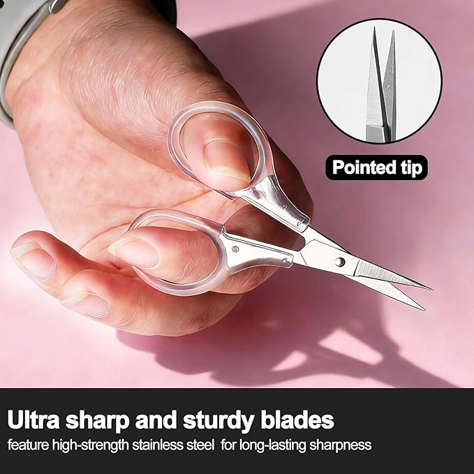 SCAIKTIG Small Craft Scissors, 3" Tiny Travel Scissors Tsa Compliant with Cover, Sharp Scissors all Purpose, Straight Fine Tips Mini Sewing Scissors Set, Precision Detail Paper Cutting, Transparent