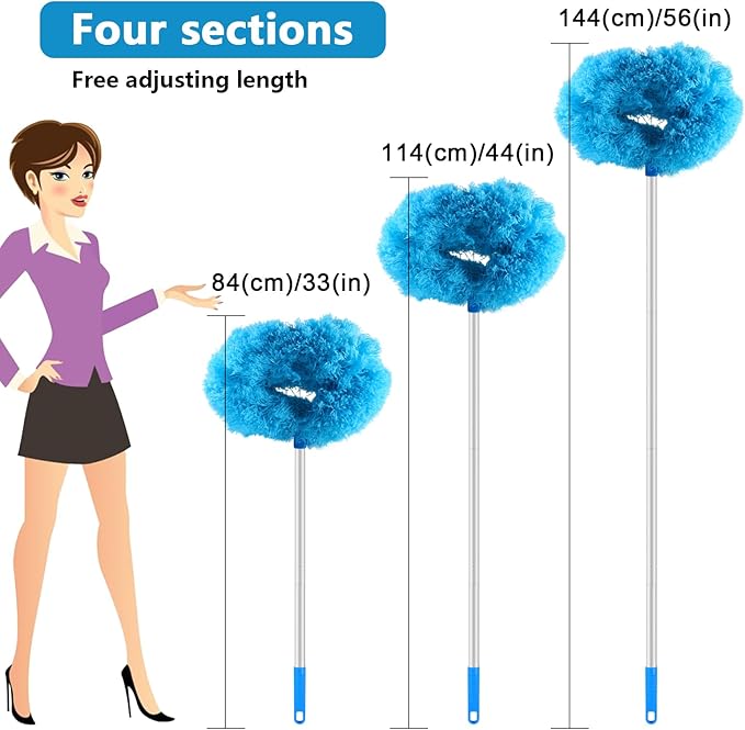LUCKY-M Ceiling Fan Cleaner Duster, Removable Microfiber Ceiling Fan Blade Cleaner Reusable Duster with Extension Pole Adjusts 33 to 57.1 in for Cleaning Bookshelves Wall Door Window Top (Blue)