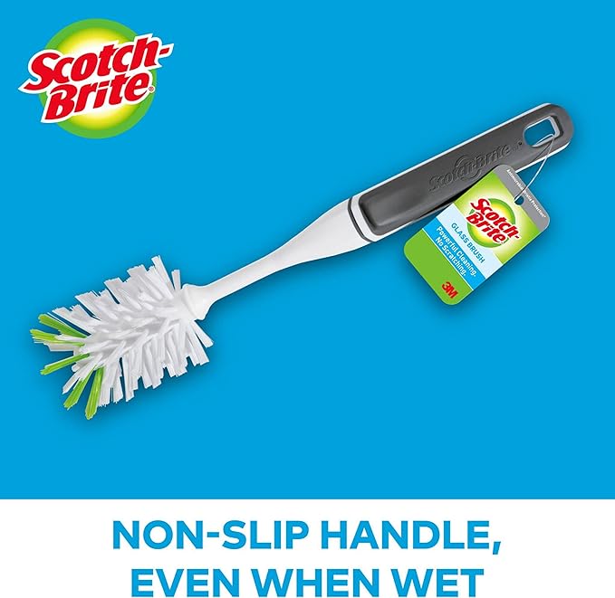 Scotch-Brite Glass and Water Bottle Brush, Long-Lasting Bristles, Safe On Multiple Types of Water Bottles, Baby Bottles, Vases, and More (Pack of 2)