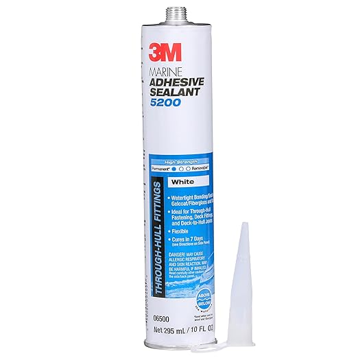 3M Marine Adhesive Sealant 5200 (06500) Permanent Bonding and Sealing for Boats and RVs Above and Below the Waterline Waterproof Repair, White, 10 fl oz Cartridge