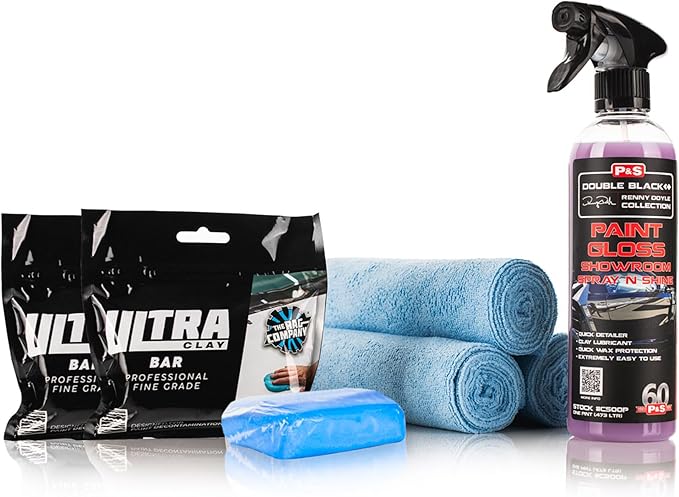 The Rag Company - Clay Bar Kit – Remove Embedded Contaminants & Restore Smooth Paint – Includes Premium Clay Bars, Clay Lubricant & Microfiber Towels - 6 Piece Kit