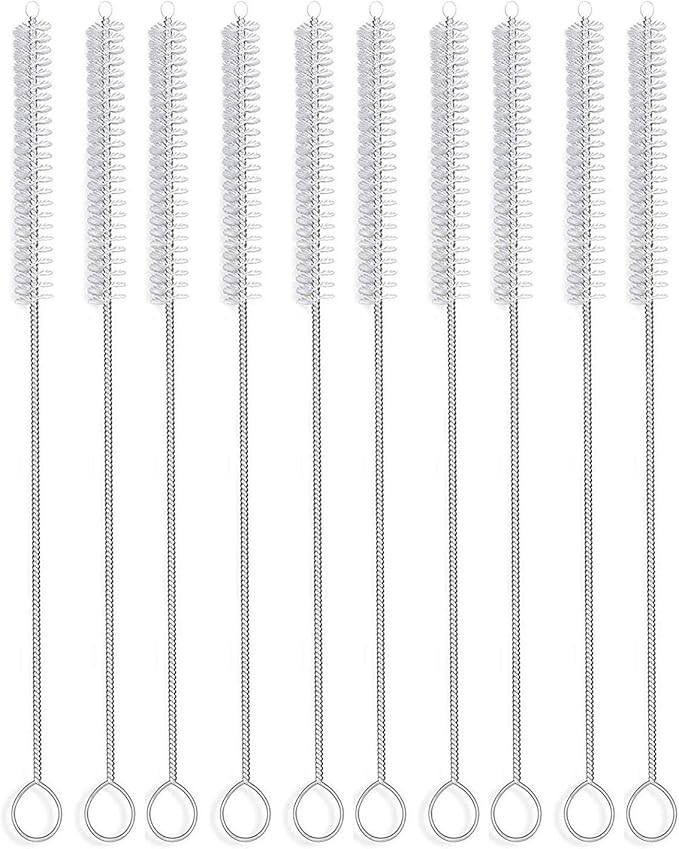 12 Inch Extra Long Straw Brush Cleaner (10 Pack), Flexible Nylon Tube Cleaning Brushes with 0.4 Inch Bristle Head, Rust-Proof Stainless Steel Wire for Reusable Tumbler Straws, Pet Fountains & Pipes