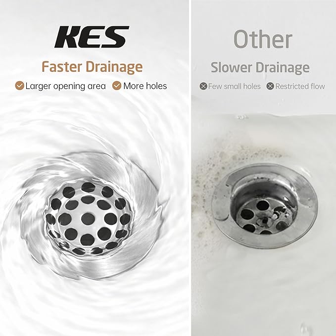 KES Faster Drainage Bathroom Sink Drain Without Overflow, Anti-Clog Open Grid Design, Brushed Nickel Vessel & Vanity Drain Strainer, Stainless Steel & Brass, S2021D-BN