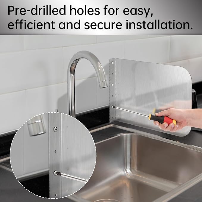 Stainless Steel Side Splash Guard - 17" x 12" Wall Mount Splash Guard with Screws,Splash Sink Splash Protector for Kitchen Restaurant,Splash Guard for Bathroom Sink Side Splash,Sink Basin Safe Guard