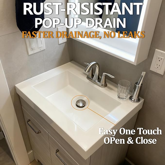 Bathroom Sink Drain with Overflow - Big Cap Pop up Drain Fit for Large Undermount Sink with Standard 1 3/4" Drain Opening,Brushed Nickel,YDPOP-3
