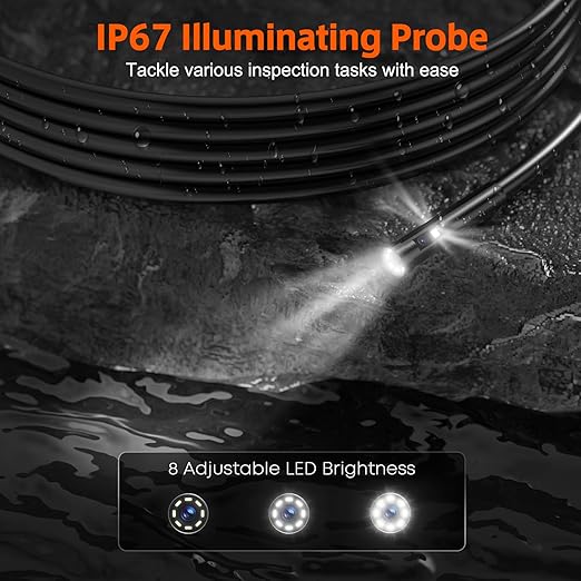 Triple Lens Sewer Camera with 50ft, 5" IPS Screen Borescope with Light, 1080P HD Endoscope IP67 Drain Pipe Snake Drain Camera, 32G Card Semi-Rigid Cable for Plumbing Inspection + Case