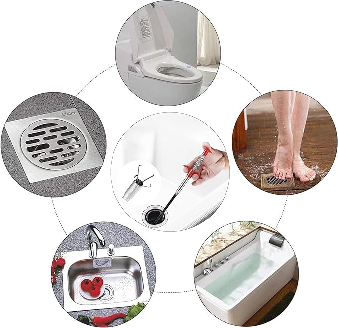 Drain Snake 76Inch, Unclog Drain Tool for Bathroom Sink, Shower, Bathtub, Car & Tight Spaces,Flexible Sink Snake Drain Cleaner Tool Set, Sink Declogger, Hair Puller from Drain
