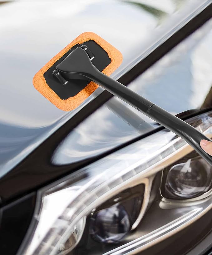 RACOONA Windshield Cleaning Tool,Car Cleaning Window Tool,Car Window Cleaner Tool,Car Accessories Car Window Cleaner with Unbreakable Extendable Handle and Microfiber Cloth for Auto Glass Wiper Car
