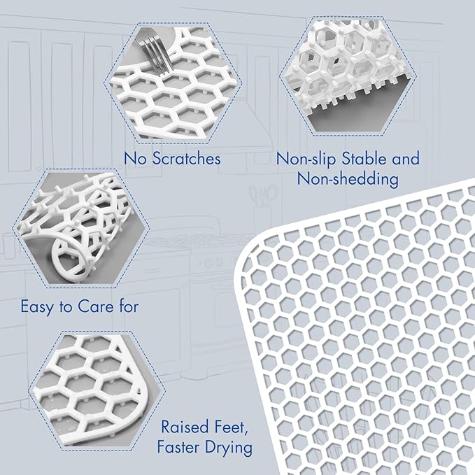 Silicone Sink Protectors for Kitchen Sink with Center Drain - 29.7"x 15.5" Kitchen Protector Accessory, Non-Slip Heat Resistan Mat for Bottom of Farmhouse Stainless Steel Porcelain (White)