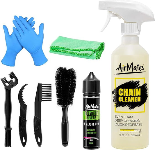 Bike Chain Cleaning Kit: Including Bicycle Chain Cleaner Degreaser, Cycling Chain Lube, Cleaner Brush Tool and Gloves Suitable for MTB Ebike Road Bike and Trail Bikes