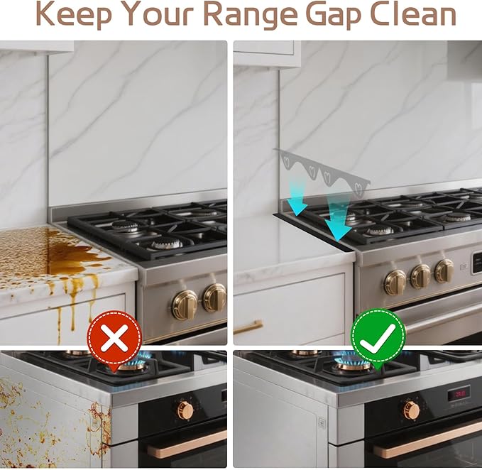 Stainless Steel Stove Gap Covers, Stove Gap Filler, Oven Gap Filler, Range Trim Kit in Kitchen, JessWednes 2 PCS Extendable Guard 13.8" to 27.5", Width 0.79", Heat Resistant and Easy to Clean (BLACK)