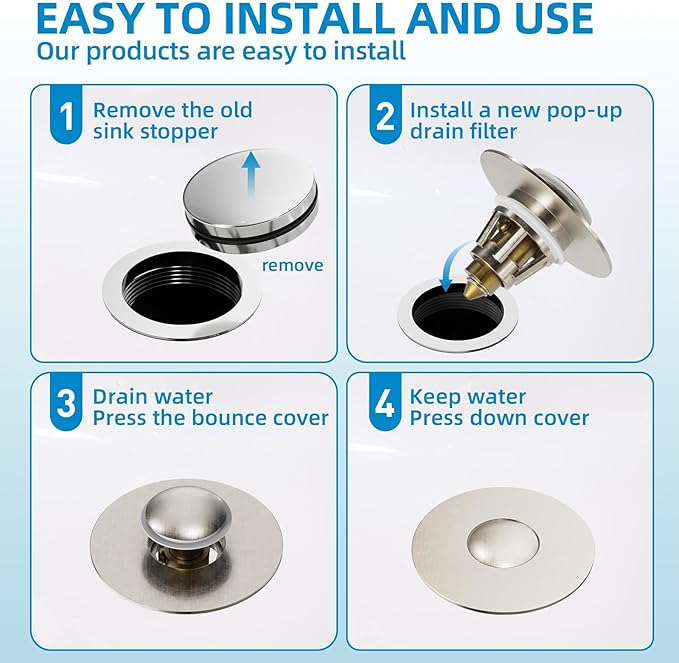Bathroom Sink Drain Stopper - Pop Up Drain Stopper for Bathroom Sink - Bathroom Sink Hair Catcher Strainer,Brushed Nickel