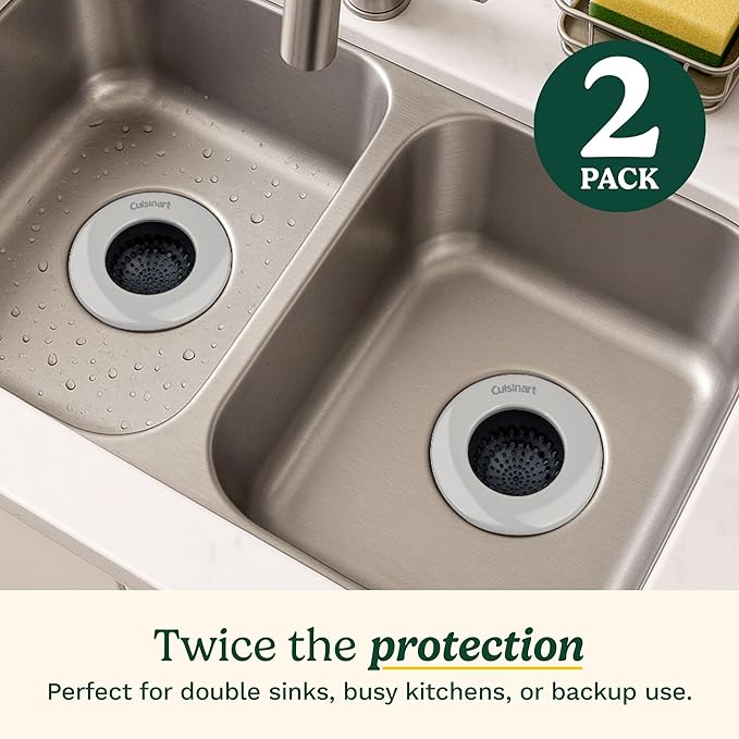 Cuisinart Sink Strainers- 2 Pack Kitchen Sink Drain Strainer & Food Catcher with Enamel-Coated Stainless Steel Rim and Silicone Base, Fits Standard 3.5" Drains, Outer Diameter 4.35", Scratch-Safe