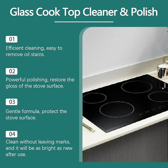 Truey Glass Cooktop 3-in-1 Cleaner Kit, Removes Grease & Burnt-On Food, Safe for Gas, Induction, Electric Cooktops & Air Fryers, Stove Top Polish and Shine, Multi-purpose Cleanser (300g) (1)
