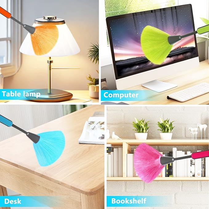 4 Pack 10 inch Microfiber Duster, Feather Duster, Grips Microfiber Delicate Duster for Cleaning Keyboard, Computer Screen, Books, Photo Frames, Picture Frames, Knick-knacks