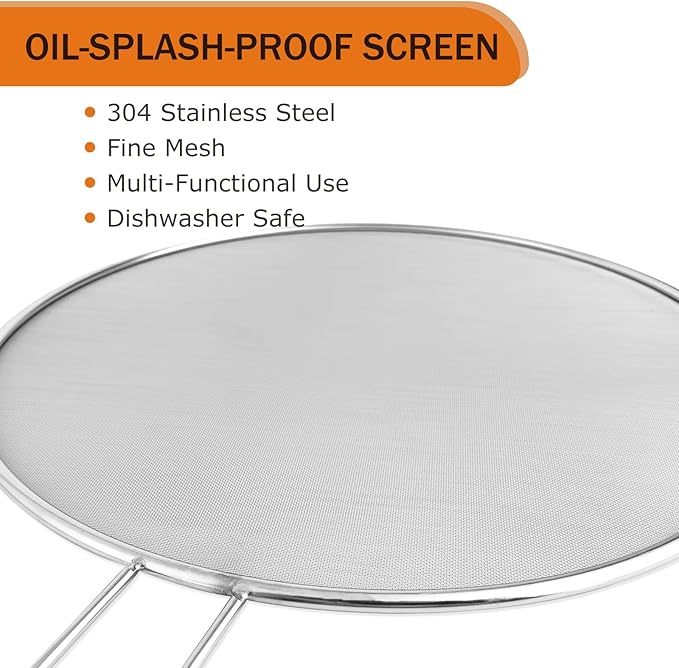 2-Pack Splatter Guard, 13 in Stainless Steel Grease Splatter Screen - Oil-Resistant Mesh for Fry Pan, Suitable for Most Cookware, Kitchen Essential