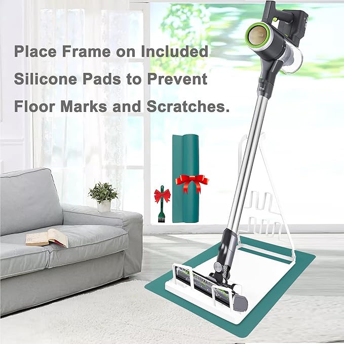 EZ SPARES Installation-free Vacuum Stand Frame,Storage Docking Station Holder,Metal Bracket,bigger base,Compatible with Dys,Eureka,tineco,dreametech,Fit Most Stick Vacuum Cleaner(White)