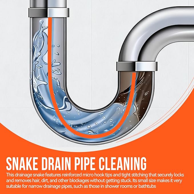 32" Drain Snake Hair Removal Tool, 5 Pcs Drain Clog Remover Tool - Flexible Anti-Break Bendable Drain Hair Remover for Sink, Shower, Tub & Toilet, Drain Cleaner with Grip Handle Orange