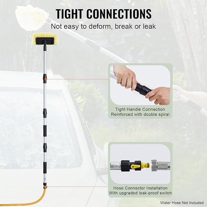 VEVOR Car Wash Brush, 66.7-Inch Extendable Car Washing Brush with Long Handle, 12" Scratch-Free Soft PVC Bristle Head, Flow-Thru Car Cleaning Mop Kit with Water Hose Attachment for Car RV Boat