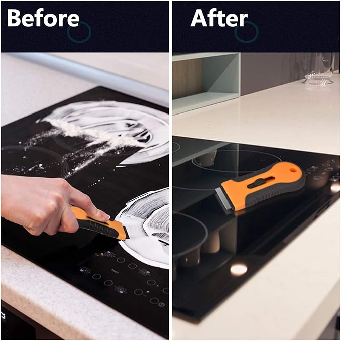 Razor Blade Scraper, 2 Pcs Plastic Retractable Razor Scraper with 40 Pcs Steel Scraper Blades for Glass Cooktop Windows