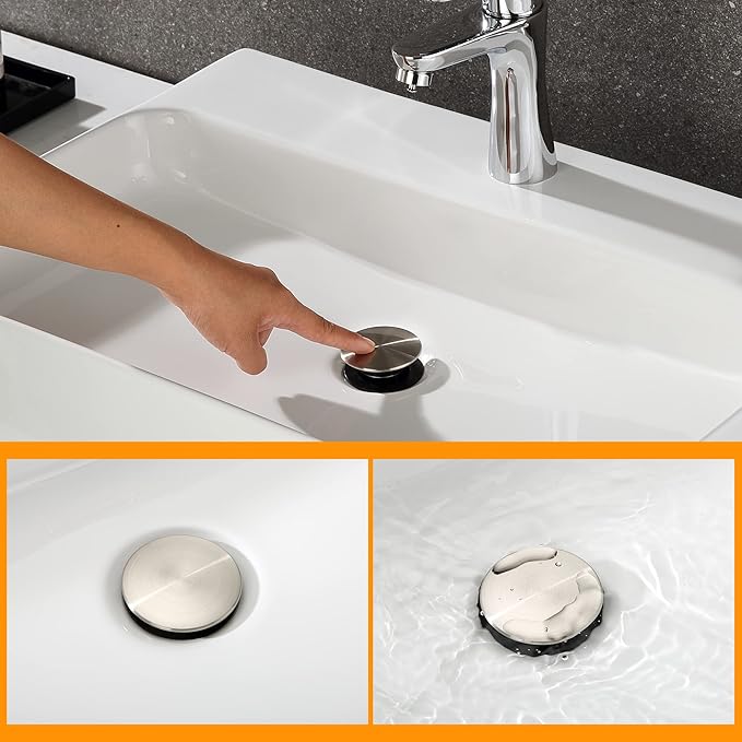 Vessel Sink Drain Without Overflow, Plastic Bathroom Pop up Sink Drain Brushed Nickel, Built-in Anti Clogging Sink Stopper, Fit for 1 3/4 Inch Sink Vanity Drain Assembly with Strainer