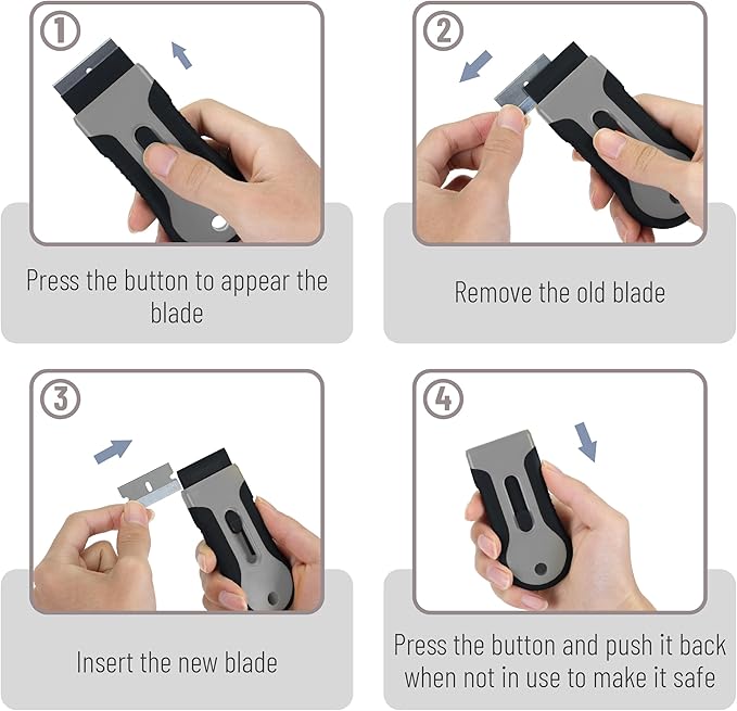 Bates- Razor Blade Scraper Tool, 2 Pack, 30 Extra Stainless Steel Blades, Anti-Slip Ergonomic Handle Design, Razor Scraper Set for Cleaning Window, Paint, Oven, Glass, Stove