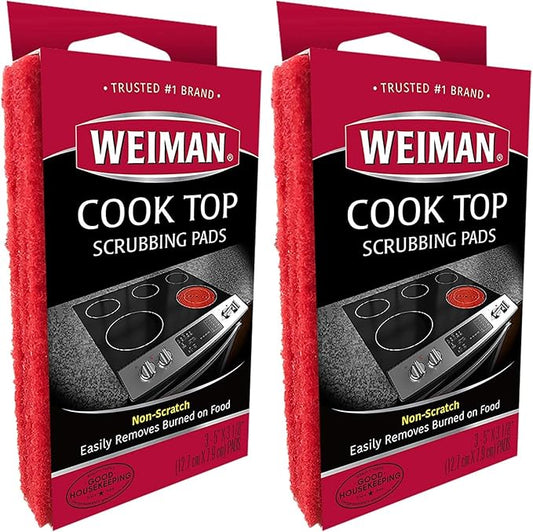 Weiman Cook Top Scrubbing Pads – Gently Clean and Remove Burned-on Food from All Smooth Top and Glass Cooktop Ranges, 3 reusable pads (Pack of 2)