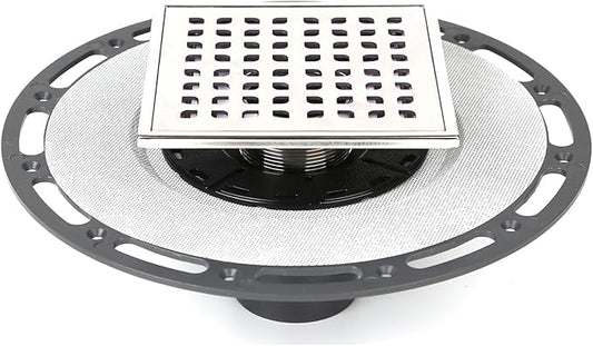 6-Inch Square Shower Drain with Bonding Flange - Durable Stainless Steel Shower Drain Flange Kit for Quick Drainage, Easy Installation, Ideal for Bathroom & Wet Area Renovations