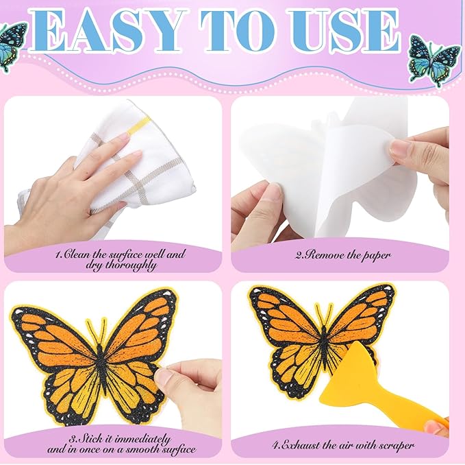 Yaomiao 24 Pcs Butterfly Non Slip Bathtub Stickers Shower Stickers Anti Slip Decal Threads Adhesive Appliques with Scraper Adhesive Decals for Safety Bathroom Tubs, Shower Floor, Stairs