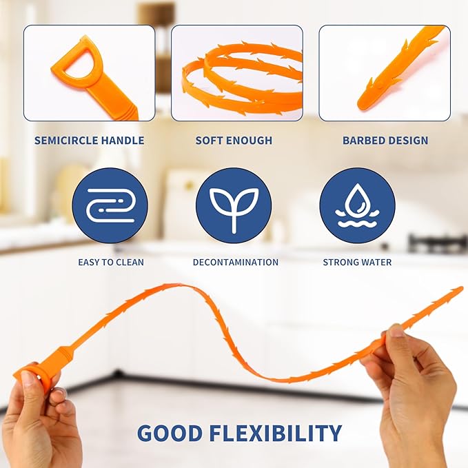 34inch Drain Snake (1pc), 25inch Hair Drain Clog Remover (10 pcs) & 18Inch Cleaner Brush (2 pcs), Sink Plumbing Snake Drain Tool Unclogger Tool Set For Kitchen, Bathroom Tub, Sewer, Toilet
