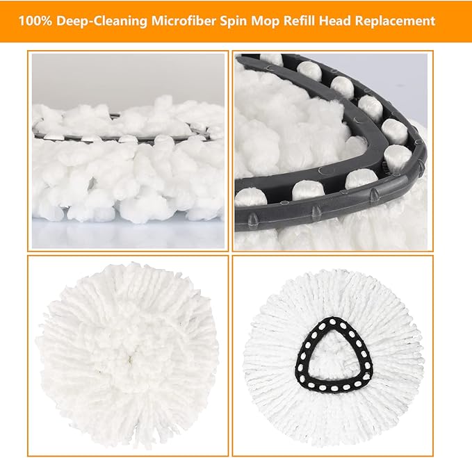 10Pack Spin Mop Replacement Heads,100% Microfiber Mop Head Replacement Compatible with Triangle Spin Mop, Easywring 1-Tank System, Easy Cleaning, Microfiber, Machine Washable
