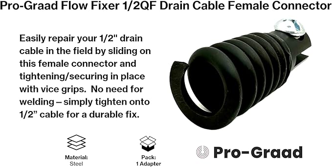 1/2QF Flow Fixer | 1/2” Drain Cable Repair End | Quick Fix Female Slotted Connector for Broken Drain Cleaning Machine Cables | Fits All 1/2” O.D. Drain Cables